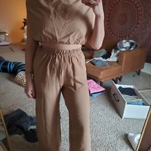 SHEIN Women's Brown Wide Leg Pants & Top Set